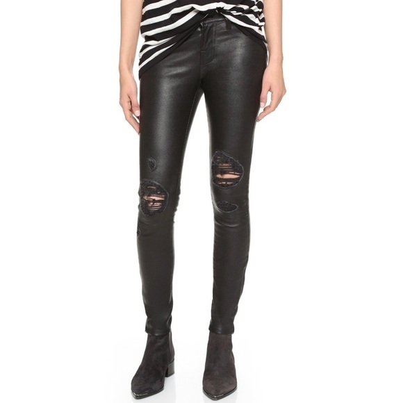 J Brand Genuine Leather Mid Rise Distressed Skinny Zip Ankle Pants Black Size 24 - Picture 1 of 10